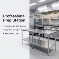 Table de travail professionnelle à 2 niveaux en acier inoxydable robuste - Station de préparation de cuisine extra longue à 6 pieds pour usage industriel et restaurant