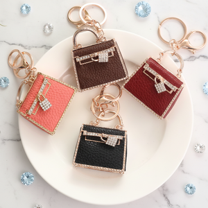 TG-2662 Fashion Mini Handbag Keychain Charm Crystal <b>Leather</b> Bag <b>Key</b> <b>Chain</b> Bag Pendant Keychain for Purse Car Decor - Product Image 1