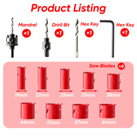 Jeu de 9/16 scies cloches bimétalliques, kit de coupe-trous M2 HSS pour le perçage du bois, du plastique, du PVC et des métaux fins