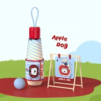 Schattige cartoon puppy fruitprint compacte opvouwbare zonneparasol anti-UV lichtgewicht zakparasol met opbergtasje voor dagelijks gebruik door vrouwen