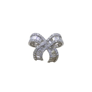 Luxury White Gold Diamond <b>Ring</b> Stonewels Baguette Cut <b>Resizable</b> Women's Wedding Jewelry - Product Image 1