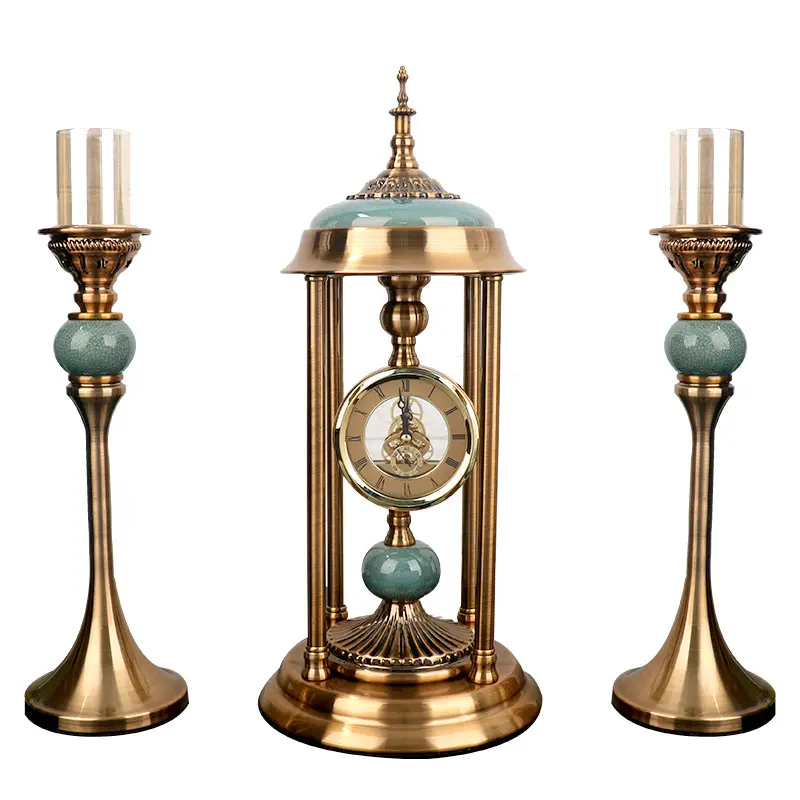 Accessoires de décoration vintage pour la maison Pièces de décoration de luxe pour la maison Ensemble horloge de table et bougeoir bohème