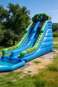 Tobogán Acuático Inflable Largo con Temática de Minecraft y Piscina, Tobogán Acuático Azul y Verde para Niños y Adultos - Product Image 4