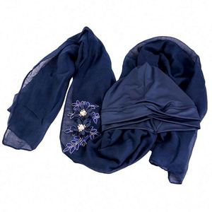 Venta al por mayor, personalizado, 2 piezas, pañuelo para la cabeza con lentejuelas y flores, visera musulmana, turbante, hiyab, color sólido, transpirable - Product Image 5