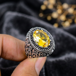 Anillo de cóctel ovalado de citrino vintage creado en laboratorio, chapado en plata 925, joyería unisex, regalo, piedra de nacimiento de mayo, uso diario, boda - Product Image 3