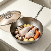 Poêle à frire antiadhésive FLEY en acier inoxydable et titane, 28 cm, pour cuisinières à gaz et à induction