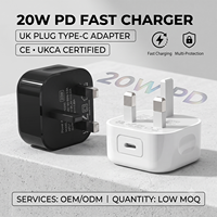 Chargeur rapide HNT OEM/ODM 20W PD avec prise UK, adaptateur secteur Type-C, chargeur mural avec certification CE UKCA pour téléphone, directement de l'usine