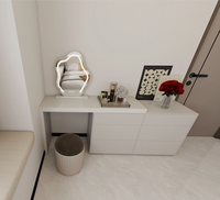 Table de toilette en bois massif avec miroir réglable et tiroirs, design écologique pour le rangement du maquillage