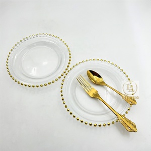 Luxe 8.5 pouces plaques de verre <span class=keywords><strong>Table</strong></span> décorative ronde en verre clair bord <span class=keywords><strong>doré</strong></span> pour la fête de mariage - Product Image 5