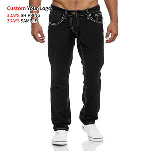 Jean décontracté en denim bleu de haute qualité, taille mi-haute, coupe droite, extensible, style streetwear, pour homme - Product Image 3