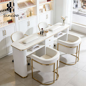Luxury White <b>Nail</b> Salon Furniture Set with Gold Manicure Table Chairs Professional Marble Top Beauty <b>Nail</b> Manicure Table - Product Image 2