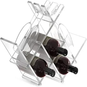 Insert de casier à vin en acrylique de petit espace pour armoire verticale intégrée à 3 bouteilles de table de comptoir avec support de verre