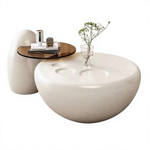 Modern Round Coffee <b>Table</b> Glass & <b>Wood</b> Panel Living Room Furniture - Product Image 1