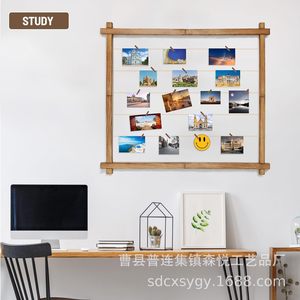 Wooden Photo <b>Display</b> Rack Rectangle <b>Wall</b> Mounted For Living Room Christmas Decoration Artwork <b>Display</b> Board - Product Image 3