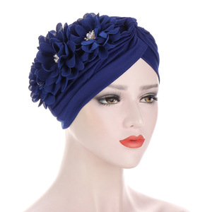 10 couleurs unies, bandanas ethniques, foulards musulmans africains, chapeaux melon d'eau avec perles et diamants, turbans à trois fleurs - Product Image 3