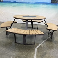 Extérieur Bord de Mer Imperméable Protection Solaire Patio Jardin Loisirs Rond Partie BBQ Banc Tables et Chaises