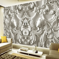 Papier peint mural 3D stéréo blanc, style européen classique, fleurs en relief, décoration murale pour salon, fond de télévision, papier peint mural