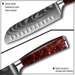 Professional Kitchen <b>Knife</b> Laser Damascus Pattern Chef <b>Knife</b> Set Japanese Style High Carbon Steel with Pakka Wood Handle - Product Image 4