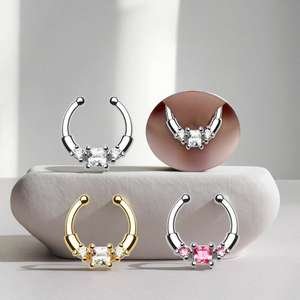 Faux Septum Piercing Nez Anneau Carré Zircon Nez Corps Bijoux En Gros Faux Septum Zircon Faux Nez Anneau - Product Image 3