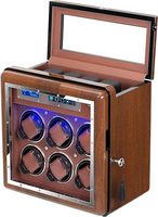 Boîte de remontage de montre automatique de luxe à 2 emplacements en noyer avec moteur ultra-silencieux à alimentation directe verrouillable à LED LCD personnalisé