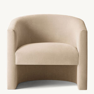Canapé de sol au design minimaliste en laine d'agneau, fauteuil simple à dossier haut avec accoudoirs, chaise de salon - Product Image 2