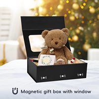 Boîte cadeau rigide avec fermeture magnétique, logo personnalisé, fenêtre transparente, écologique, laminage mat, carton recyclé avec ruban