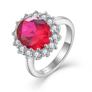 925 Sterling Silver Oval Shape Red Sapphire Brilliant Hot Pink Sapphire Eternal Ring