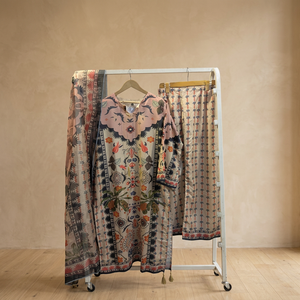 Traje de Chifón de 3 Piezas FUSION, Largo, Talla Grande, Serie SL00252, Estilo Casual, Estampado de Borlas, Estampado Floral/Abstracto, Estilo Pakistaní - Product Image 3