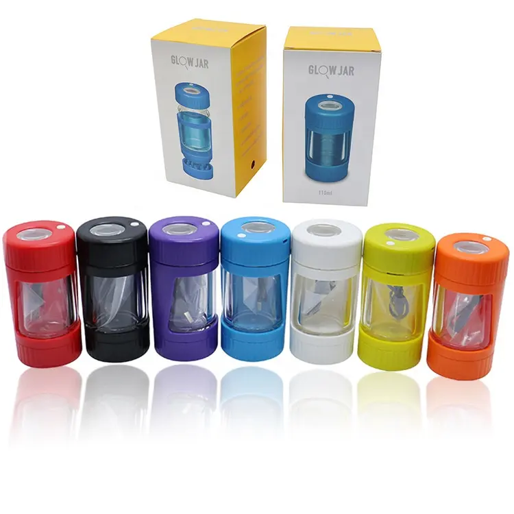 New Design glow jars LED Custom Printed Runtz Backwoods Plastic Glass Light-Up LED Air Tight Storage Magnifying Glowing Jar