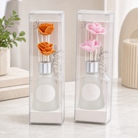Diffuseur de parfum d'ambiance longue durée 50 ml avec bâtonnets en rotin, formule sans alcool, motif fleur de rose, coffret cadeau transparent