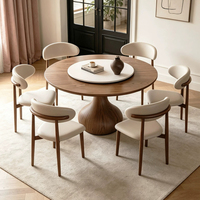 Ensemble de meubles de salle à manger en bois massif, table à dîner ronde en bois avec pieds en forme de calebasse, coussin en lin rétro