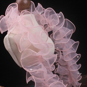 Vente directe usine – Accessoires en dentelle pour vêtements Lolita : garniture de col en organza perlé plissé de 11 cm, miroir décoratif, matériau d'emballage floral - Product Image 4