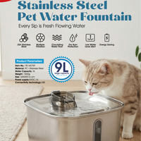 Fontaine à eau automatique carrée en acier inoxydable pour chiens et chats de grande taille, 9L, distributeur d'eau pour animaux de compagnie, bol intérieur avec indicateur de niveau d'eau
