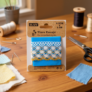 Cinturini in pizzo Ilan 4,5 cm x 0,5 m bianchi e giallo chiaro per lavori artigianali - Product Image 2