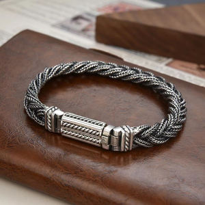 <span class=keywords><strong>Bracciale</strong></span> Intrecciato a Mano in Argento Sterling S925 da 10mm, Catena a <span class=keywords><strong>Volpe</strong></span> Vintage Punk Rock Hip Hop per Uomo, Idea Regalo - Product Image 2