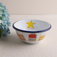 Bols à Popcorn en Métal Émaillé Blanc de 14 cm, Style Européen, avec Bordure Noire, Logo Personnalisé Imprimé, Prix Abordable pour le Camping