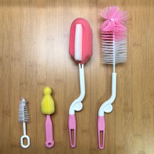 Moonship 4pcs/set Wholesale Baby Bottle Cleaning Brush Set Factory Price Baby Plastic <strong>Handle</strong> <strong>Sponge</strong> and Bristle Brush Set - Product Image 2