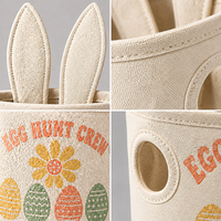 Sac de rangement vintage à thème printanier en toile avec oreilles de lapin, seau en tissu imprimé sur mesure pour ranger les jouets d'enfants