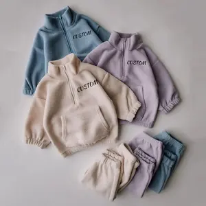 Set pelari kustom anak-anak Sweater produsen Quarter Zip Sweatshirt kustom Sweatpants ukuran Plus beludru 2Piece Set Sweatsuit anak