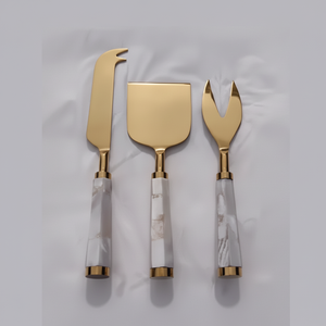 Juego de cuchillos para cortar queso, hoja dorada de acero inoxidable de calidad superlativa con mango completo de diseñador MOP - Product Image 1