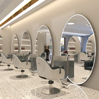 Station de Coiffage Ovale Moderne LED Miroir, Meilleure Vente, Options Or et Argent Plaqué pour Salon de Coiffure