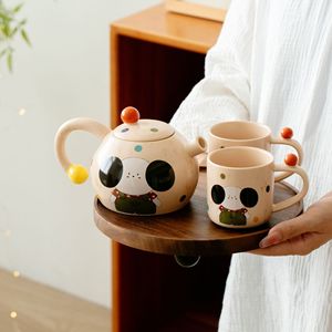 Ensemble théière et tasses <span class=keywords><strong>en</strong></span> céramique <span class=keywords><strong>vintage</strong></span> à motif de <span class=keywords><strong>chien</strong></span> à grandes oreilles, avec plateau <span class=keywords><strong>en</strong></span> bois, style dessin animé - Product Image 2