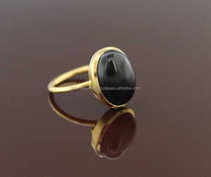 Bague en pierres précieuses d'onyx noir, en argent Sterling 925, plaqué or, empilable à la main, beaux bijoux - Product Image 2