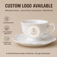 Ensemble tasse et soucoupe à café en porcelaine fine New Bone China, motif lotus festonné, 200 ml, en stock, logo OEM, pour le thé de l'après-midi, cadeau de mariage