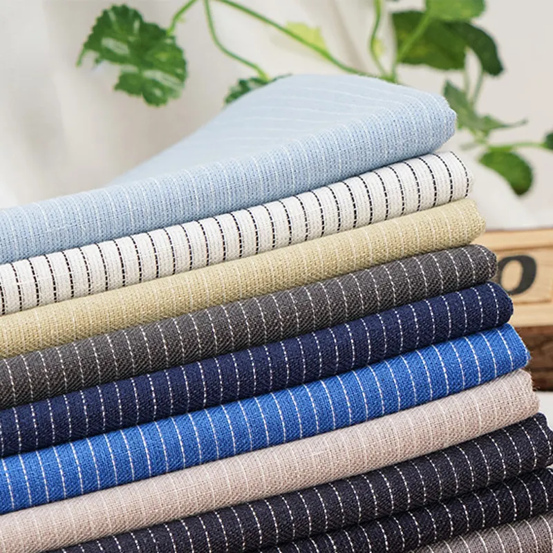 Breathable fashion woven 70% linen 30 % cotton stripe fabric for shirts