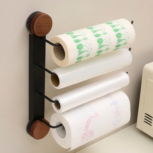 Support d'angle en forme d'éventail sans perçage à ventouse pour film alimentaire de cuisine, pulvérisateur de plastique et rangement de vêtements pour armoires - Product Image 1