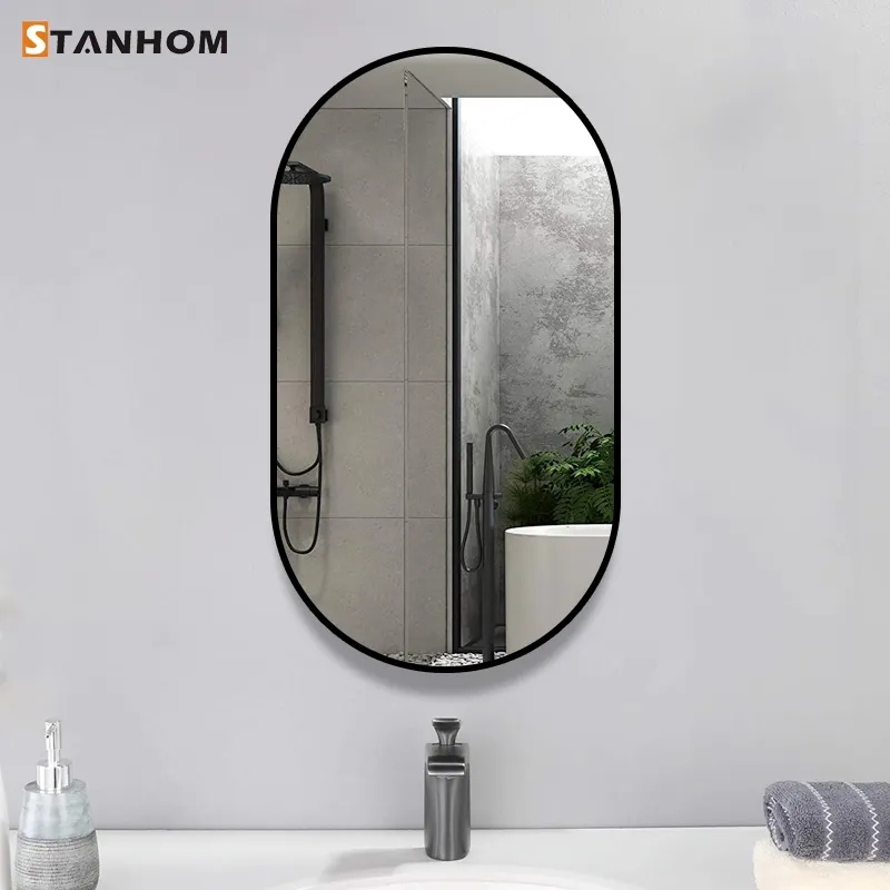 STANHOM aluminum oval black home decoration framed mirror