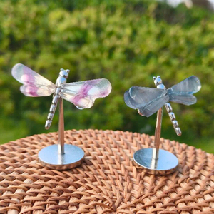 Kerajinan Capung Kristal Alami Bingkai Logam, Ukiran Capung Kristal Fluorite Pelangi untuk Dekorasi - Product Image 4