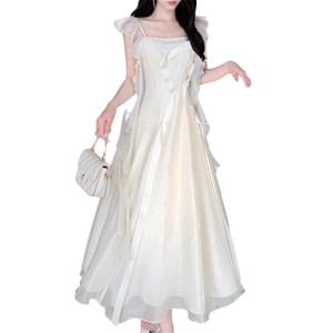 Vestido Midi Estilo Francés con Cuello Cuadrado y Lazo, Cintura Imperio, Casual para Uso Diario - Product Image 4