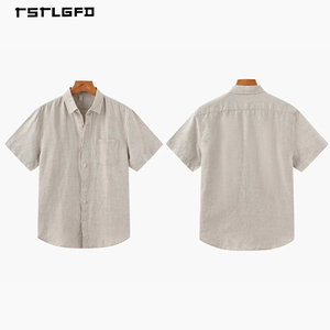เสื้อเชิ้ตแขนสั้นผ้าลินินผสมฝ้ายพรีเมียมสำหรับผู้ชาย คอปกคลาสสิก ติดกระดุม สีพื้น สไตล์ Old Money เสื้อสำหรับฤดูร้อน - Product Image 5